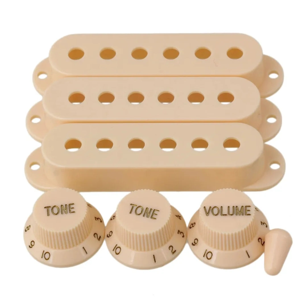 Stratocaster knobs and pickup cover set