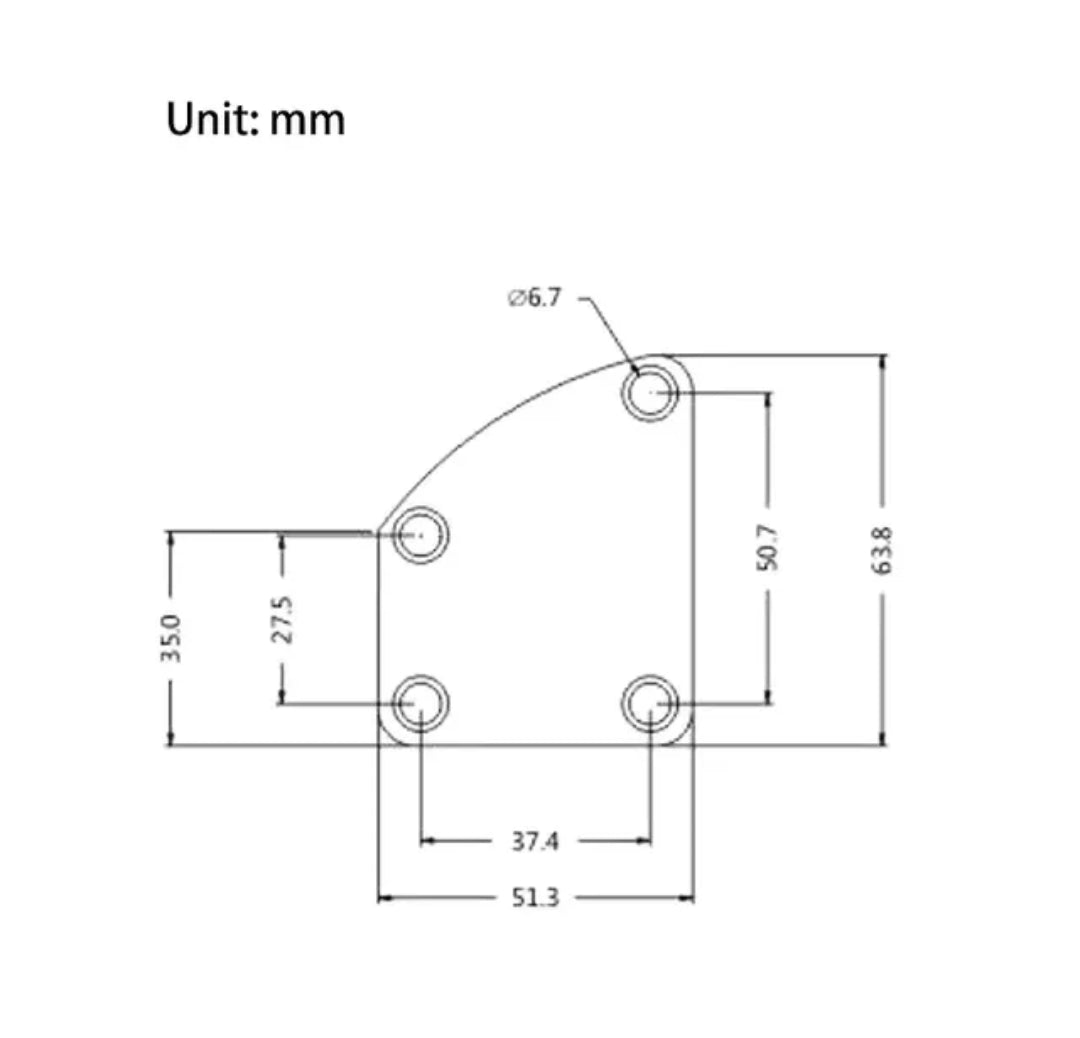 Electric guitar curved neck plate size diagram 