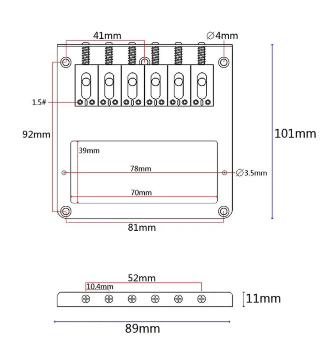 Telecaster humbucker bridge size diagram 